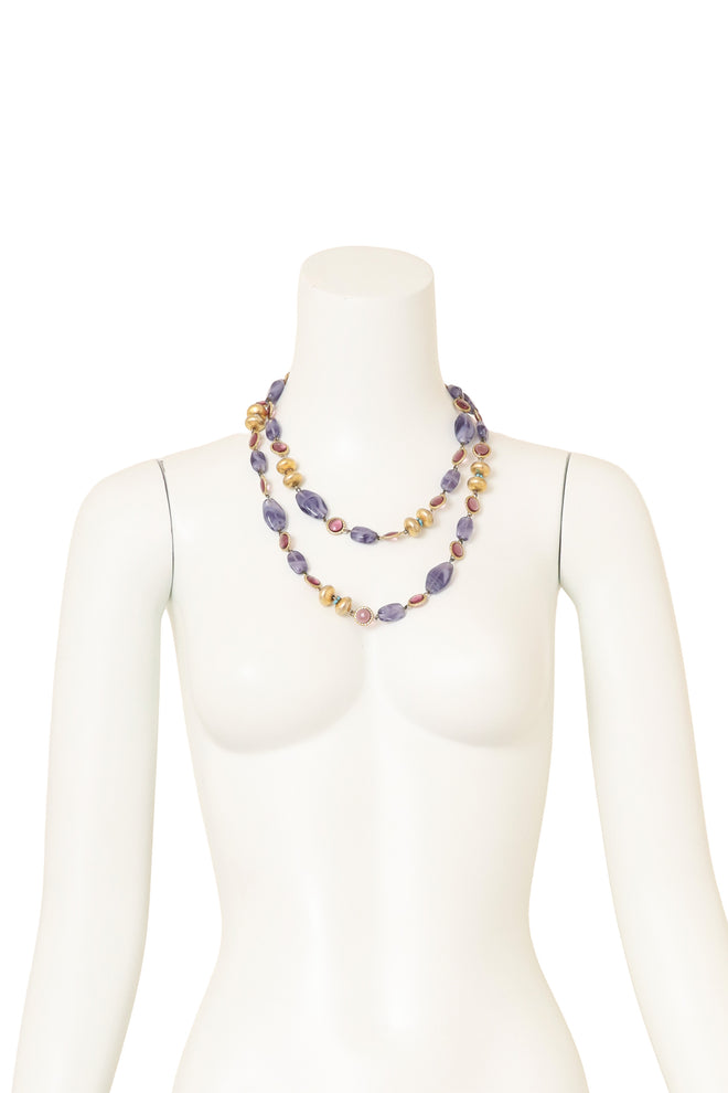 Vintage William de Lillo Glass Beaded Sautoir Necklace on mannequin doubled @ Recess LA