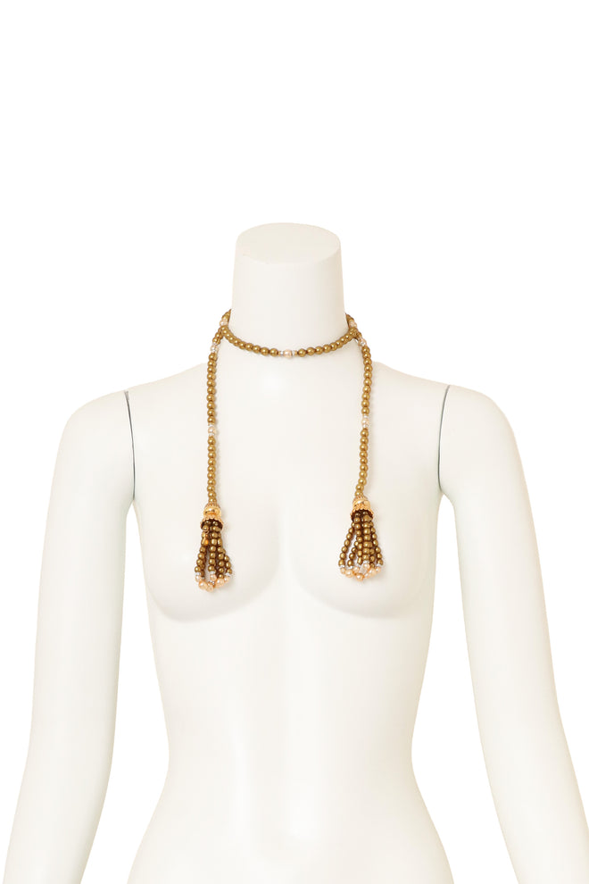 Vintage William deLillo Tassel Beaded Lariat Necklace on mannequin @ Recess LA