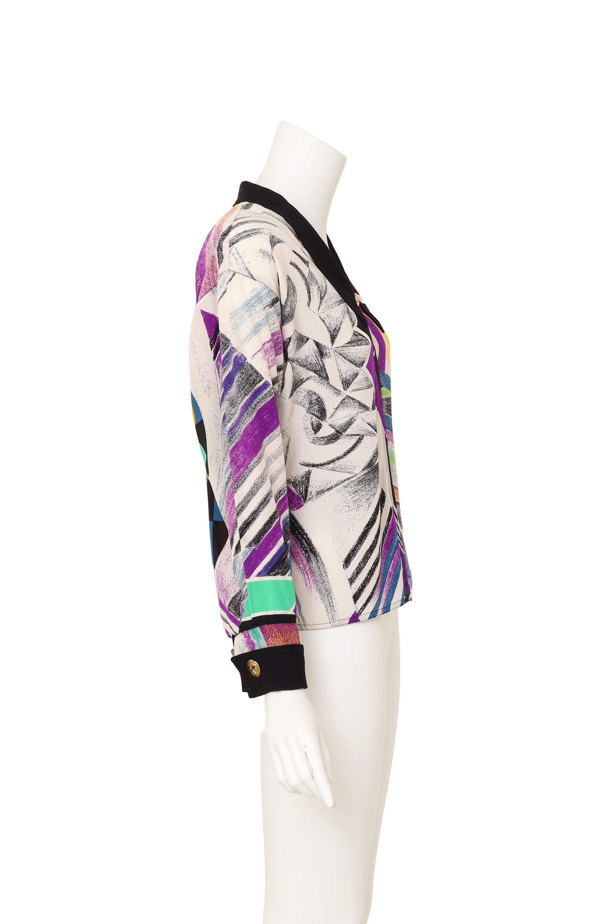 Abstract sketch print silk shirt by Gianni Versace on mannequin side @ Recess LA