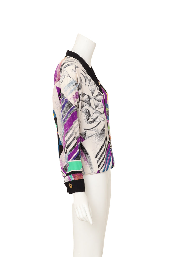 Abstract sketch print silk shirt by Gianni Versace on mannequin side @ Recess LA