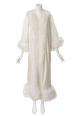 Marabou trim robe by Lucie Ann on mannequin @ Recess LA
