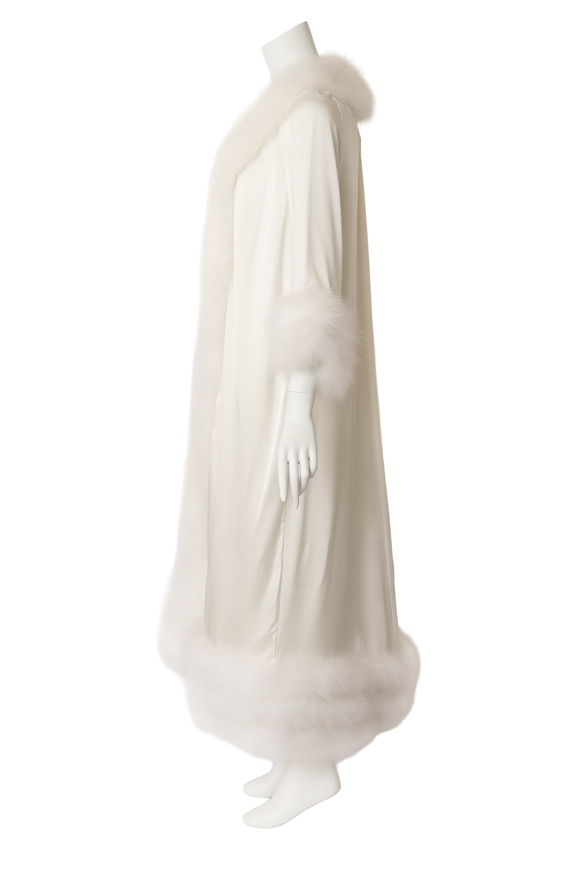 Marabou trim robe by Lucie Ann on mannequin side @ Recess LA