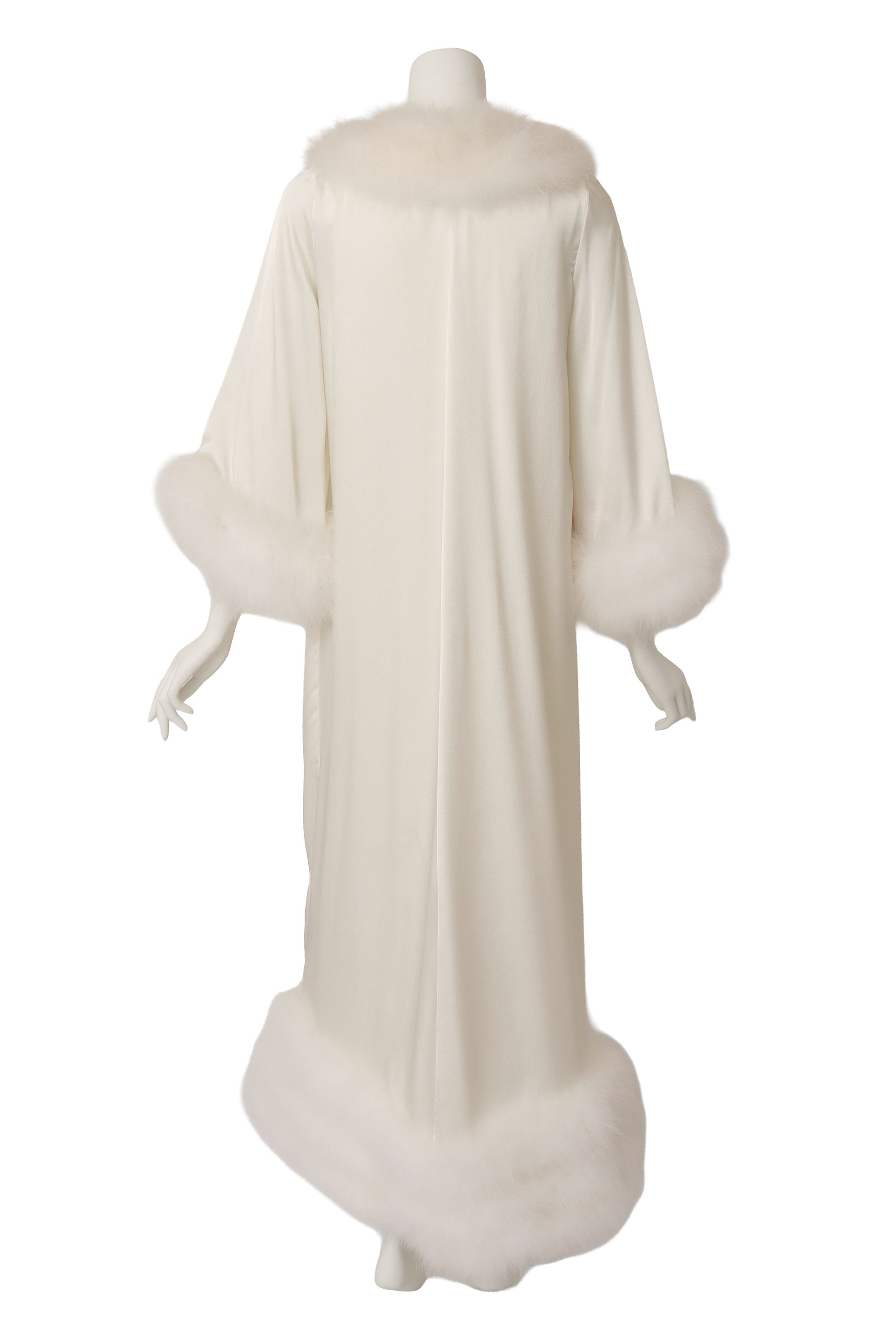 Marabou trim robe by Lucie Ann on mannequin back @ Recess LA