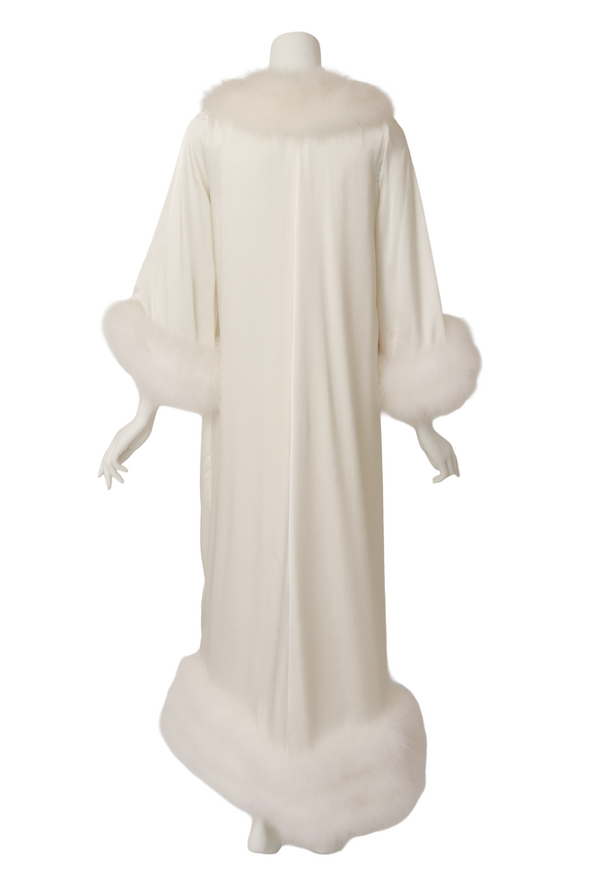 Marabou trim robe by Lucie Ann on mannequin back @ Recess LA