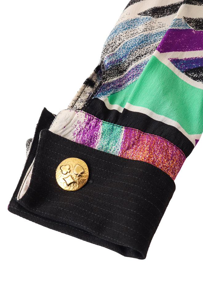 Abstract sketch print silk shirt by Gianni Versace cuff close @ Recess LA