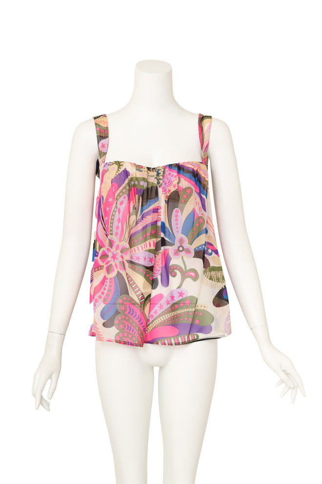 abstract print silk tank by Gianni Versace on mannequin @ Recess LA