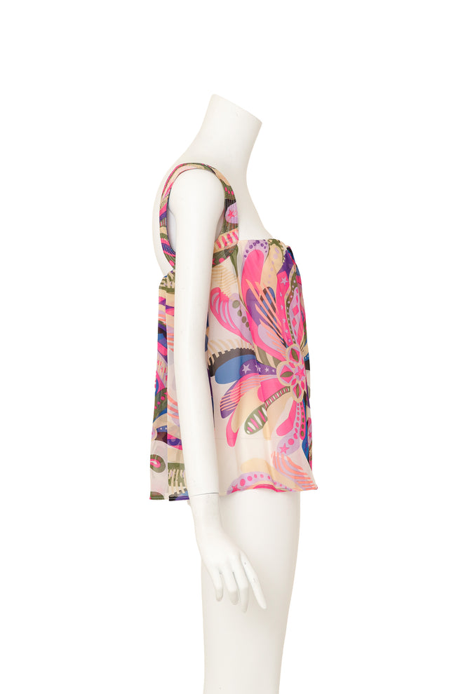 abstract print silk tank by Gianni Versace on mannequin side @ Recess LA