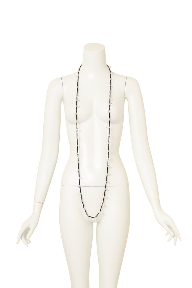 Vintage William deLillo Sautoir Crystal Drop Beaded Necklace full length on mannequin @ Recess LA