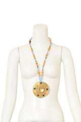 Vintage William deLillo Large Cabochon Sun Medallion Necklace on mannequin @ Recess LA