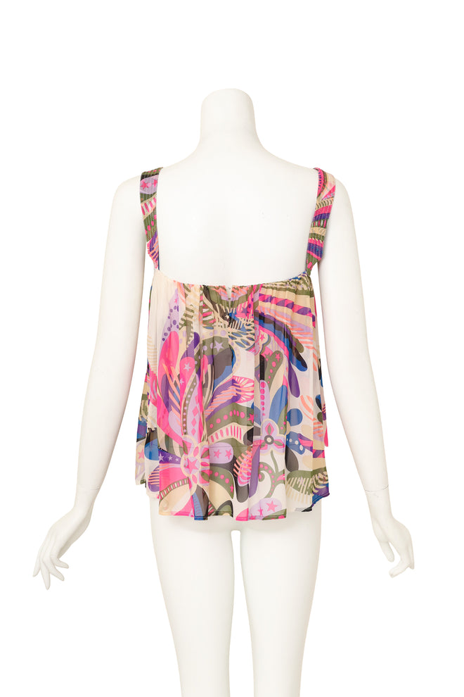 abstract print silk tank by Gianni Versace on mannequin back @ Recess LA