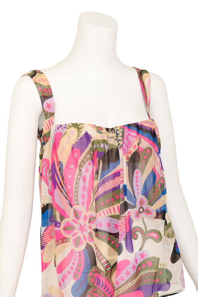 abstract print silk tank by Gianni Versace on mannequin close @ Recess LA
