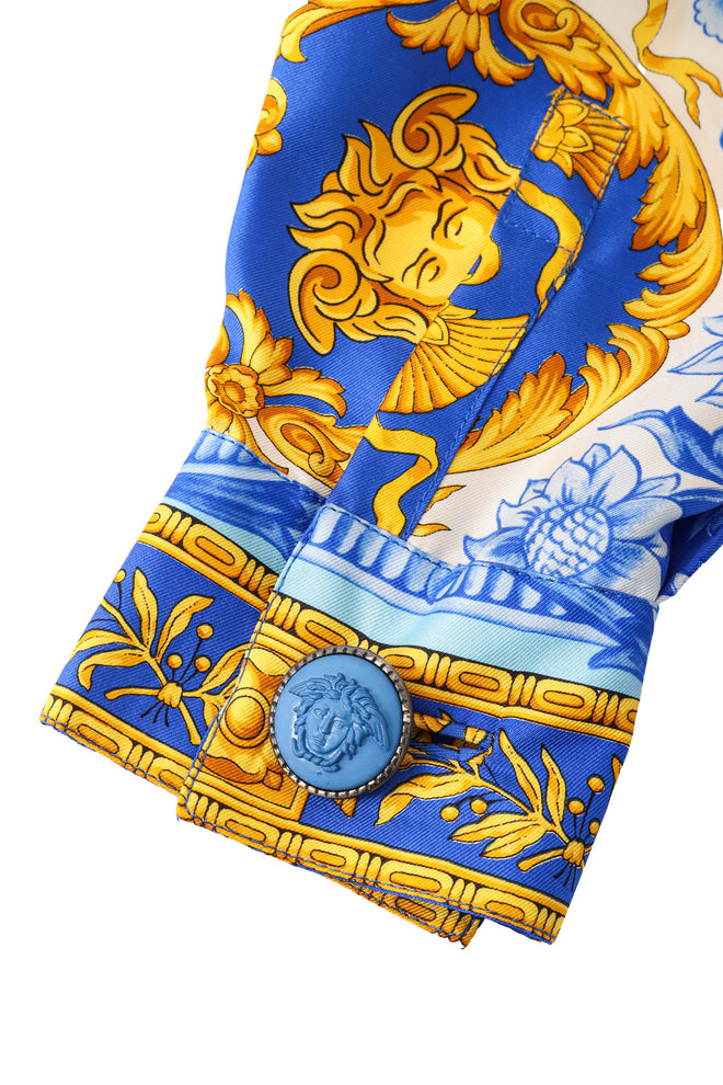 Medusa Filigree Print Silk Shirt by Gianni Versace cuff button close @ Recess LA