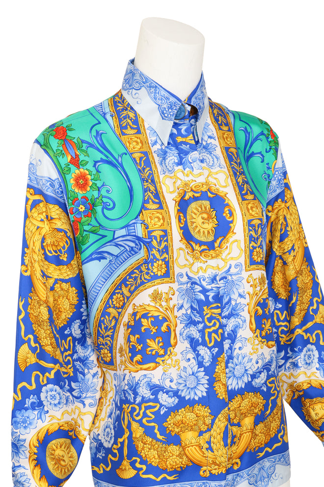 Medusa Filigree Print Silk Shirt by Gianni Versace on mannequin close @ Recess LA