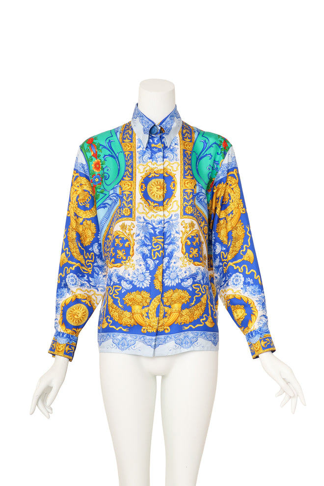 Medusa Filigree Print Silk Shirt by Gianni Versace on mannequin @ Recess LA