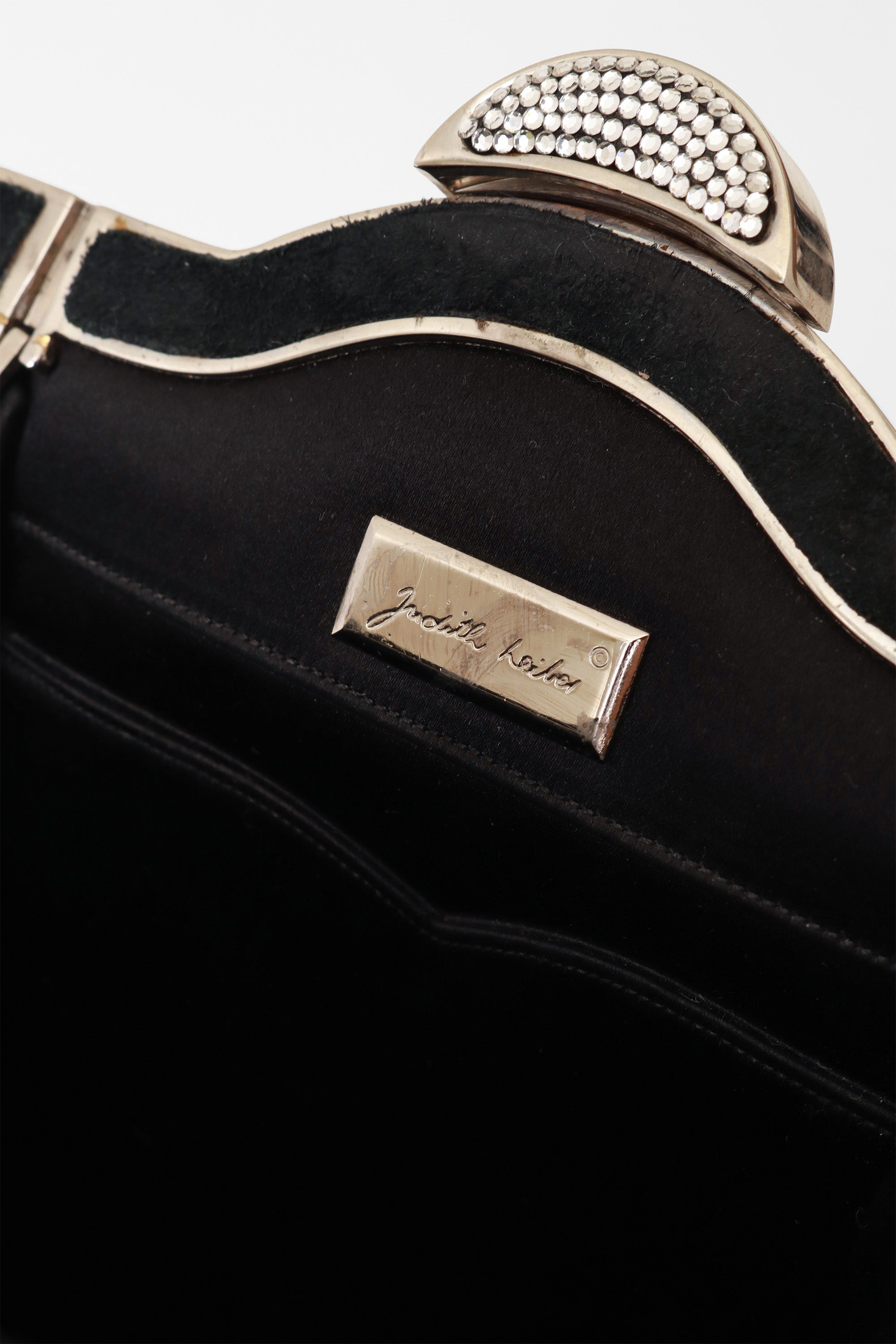 Satin Rhinestone Frame Bag by Judith Leiber name plate @ Recess LA
