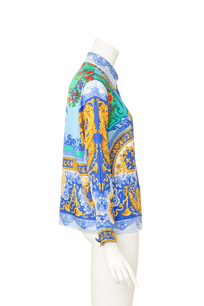 Medusa Filigree Print Silk Shirt by Gianni Versace on mannequin side @ Recess LA