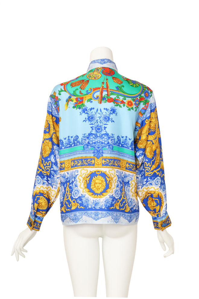 Medusa Filigree Print Silk Shirt by Gianni Versace on mannequin back @ Recess LA