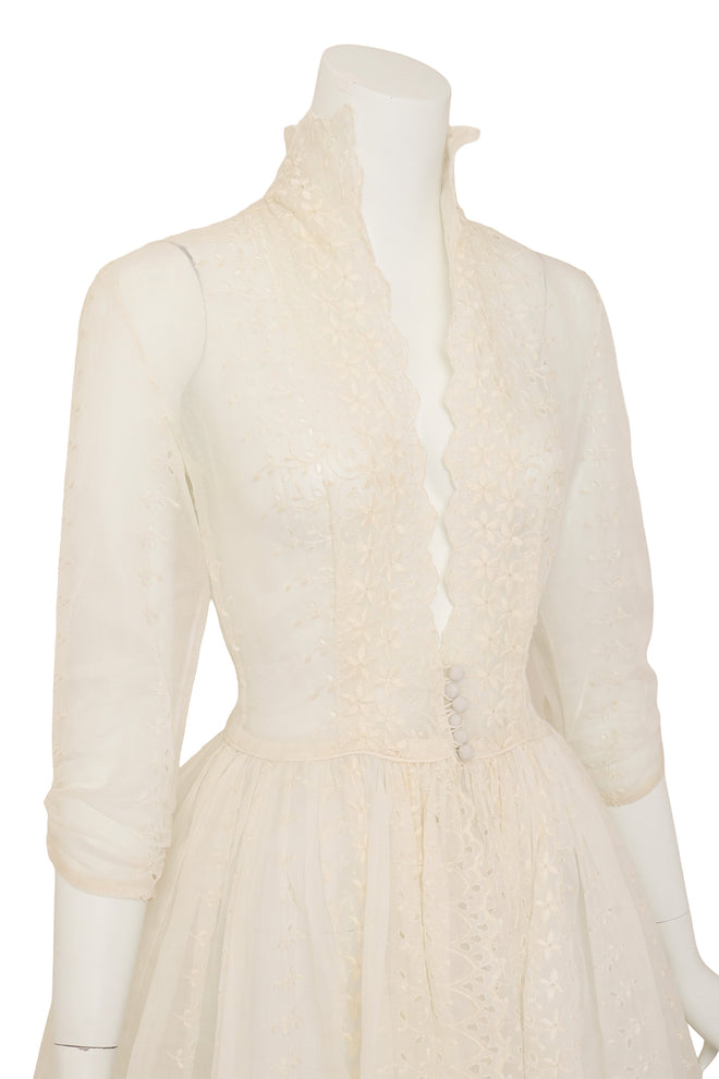 Vintage Eyelet Lace Fit & Flair Dress on mannequin closeup  @ Recess LA