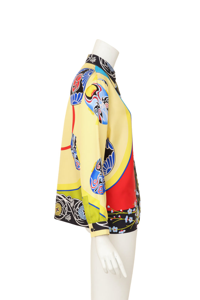 Lucha Libre Mask Print Silk Shirt by Gianni Versace on mannequin side @ Recess LA