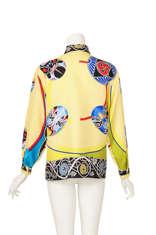 Lucha Libre Mask Print Silk Shirt by Gianni Versace on mannequin back @ Recess LA