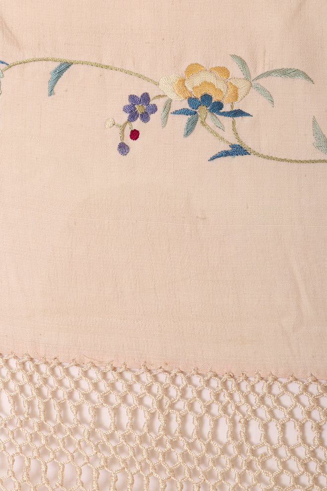 Vintage Fringe Floral Piano Shawl light stain @ Recess LA 