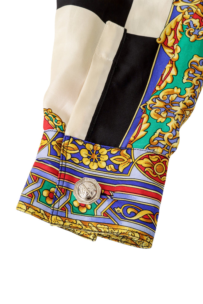 baroque checker print silk shirt by Gianni Versace button close  @ Recess LA