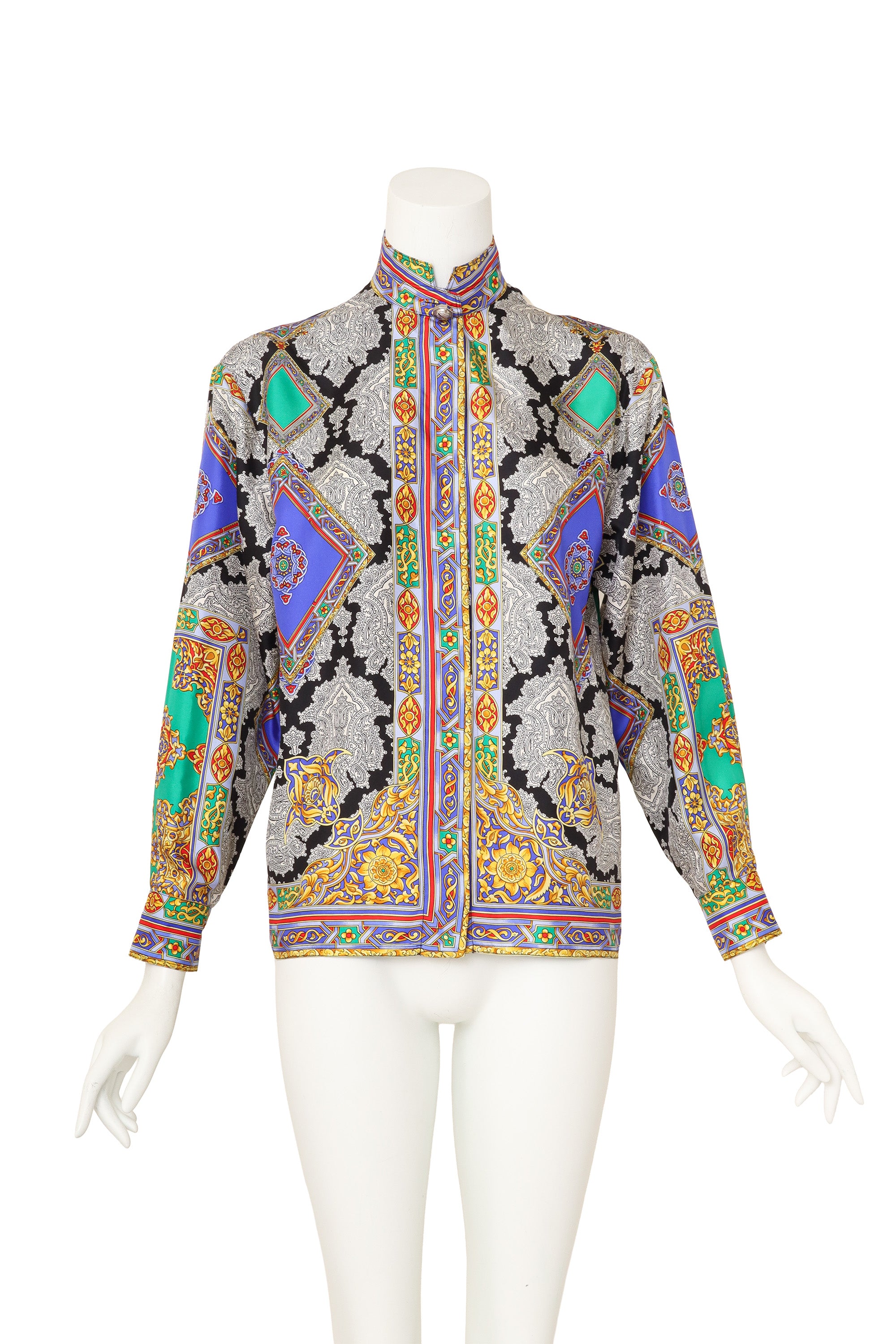 baroque checker print silk shirt by Gianni Versace on mannequin @ Recess LA