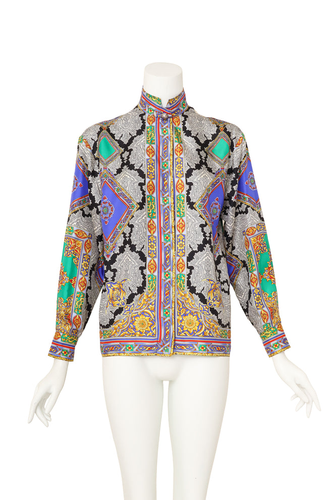 baroque checker print silk shirt by Gianni Versace on mannequin @ Recess LA