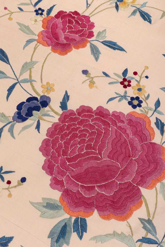 Vintage Fringe Floral Piano Shawl closeup of flower @ Recess LA 