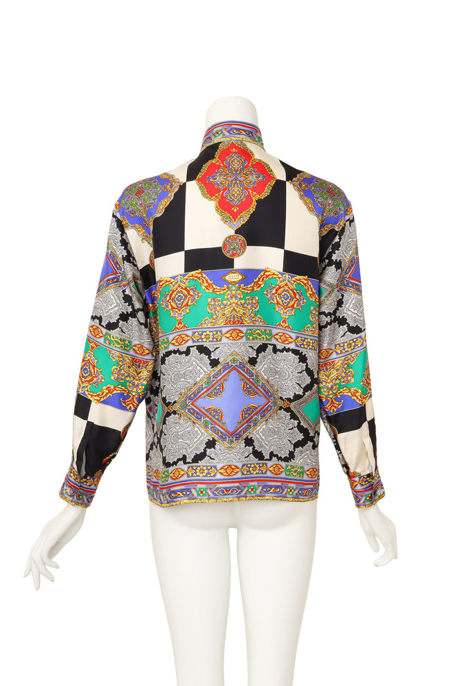 baroque checker print silk shirt by Gianni Versace on mannequin back @ Recess LA