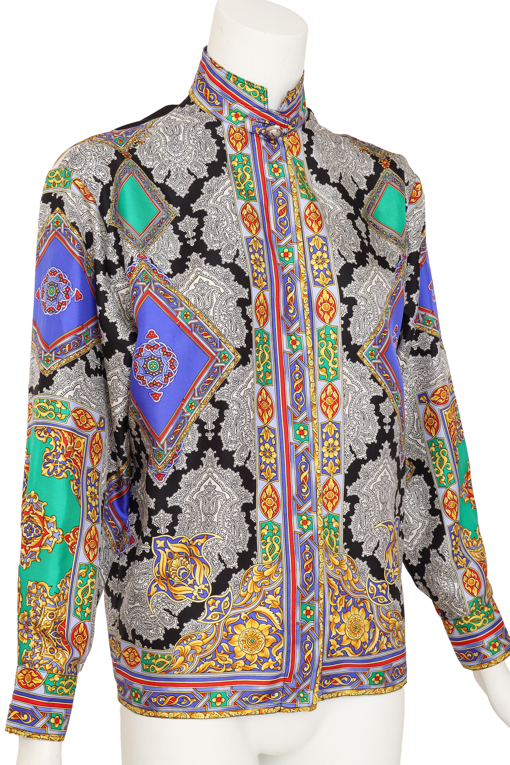 baroque checker print silk shirt by Gianni Versace on mannequin close @ Recess LA