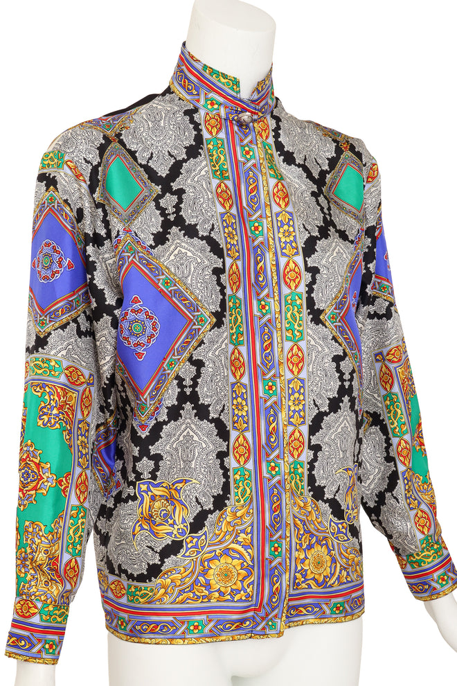 baroque checker print silk shirt by Gianni Versace on mannequin close @ Recess LA
