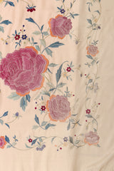 Vintage Fringe Floral Piano Shawl closeup of embroidery @ Recess LA 