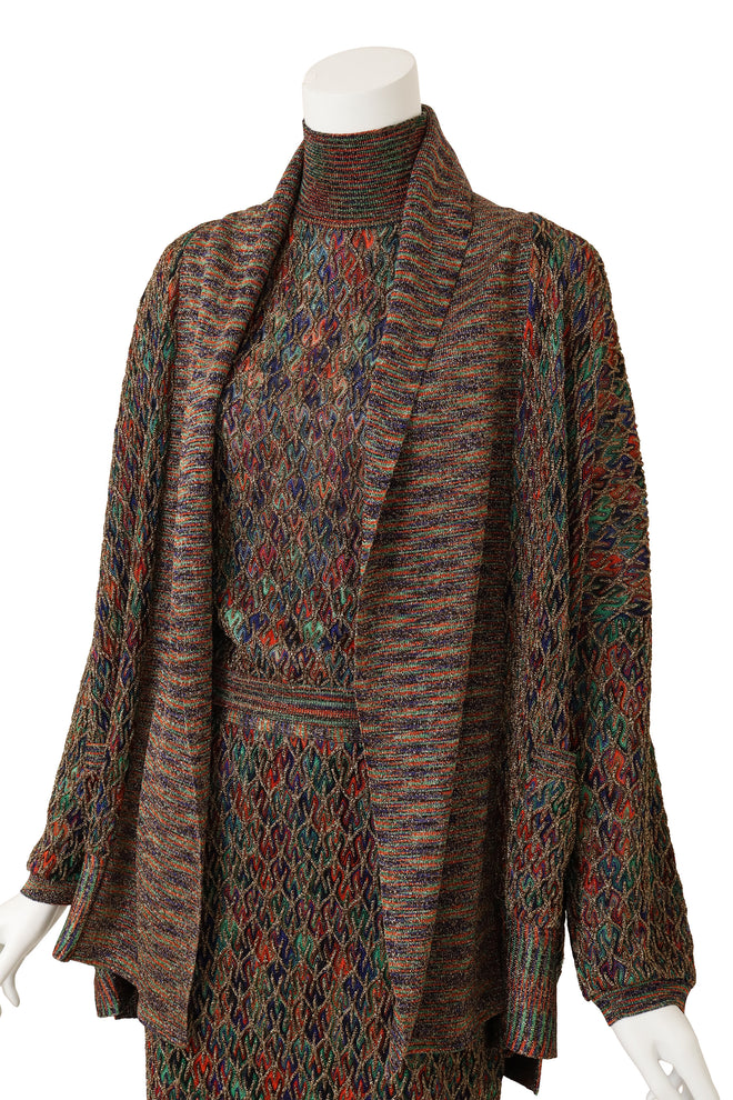 Vintage Missoni Cardigan, Top & Skirt Set on mannequin close @ Recess LA