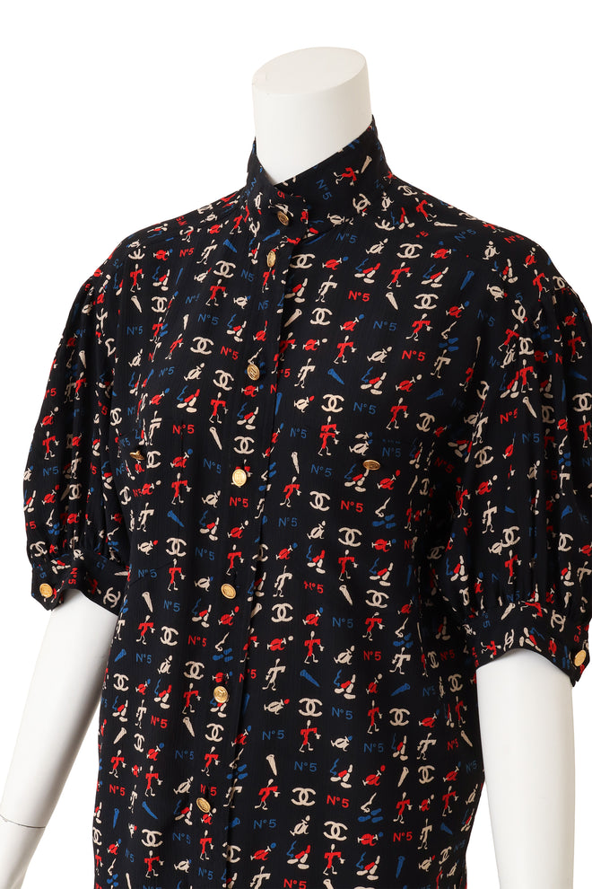 Vintage Chanel Puff Sleeve Blouse on mannequin close @ Recess LA