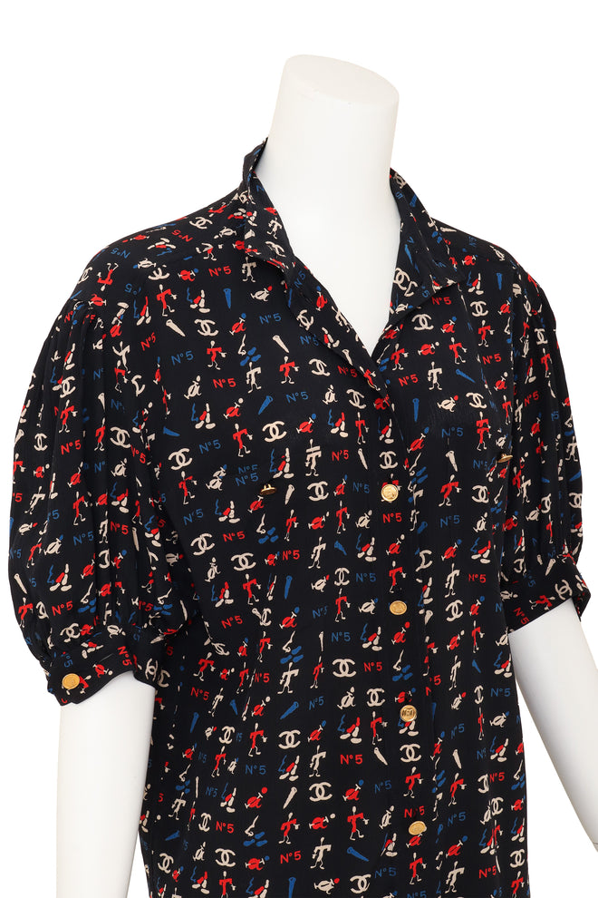 Vintage Chanel Puff Sleeve Blouse on mannequin collar open @ Recess LA