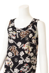 Vintage Chanel Camellia Logo Print Silk Tank Top on mannequin close @ Recess LA