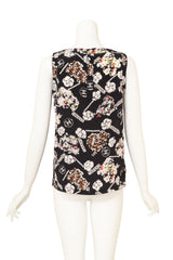 Vintage Chanel Camellia Logo Print Silk Tank Top on mannequin back @ Recess LA