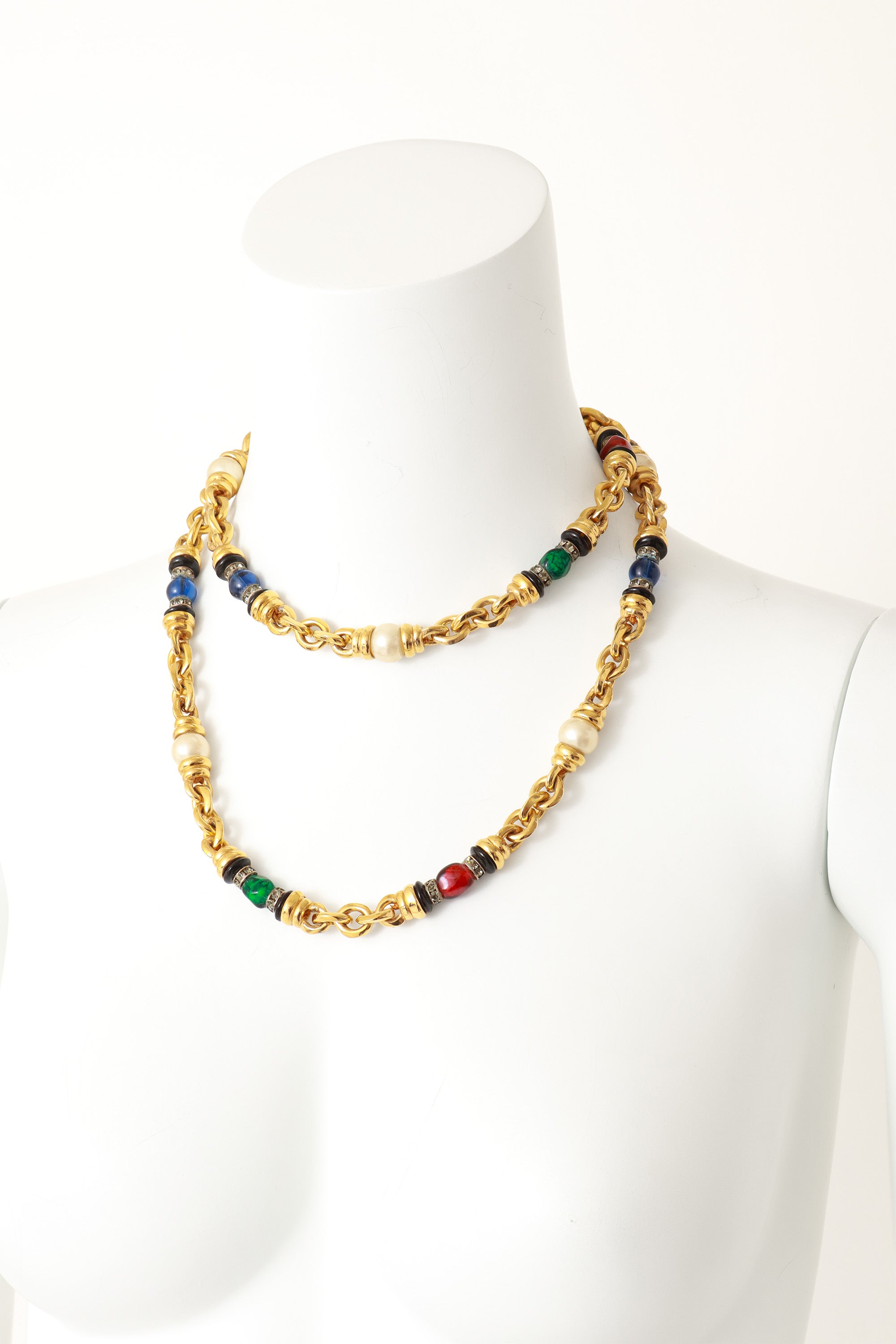 Gripoix Pearl & Glass Chain Necklace