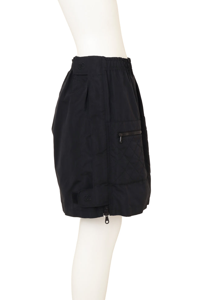 Vintage Chanel Quilted Silk Utility Skirt on mannequin side @ Recess LA