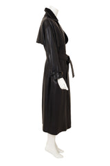 Vintage Gianni Versace Shearling Collar Leather Trench on mannequin side @ Recess LA
