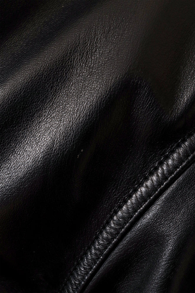 Vintage Gianni Versace Shearling Collar Leather Trench scuff @ Recess LA
