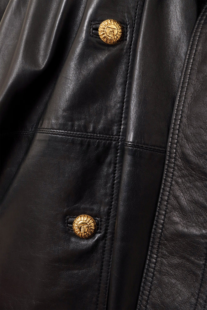 Vintage Gianni Versace Shearling Collar Leather Trench buttons close @ Recess LA