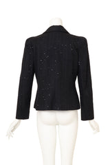 Vintage John Galliano Sequin Pinstripe Corset Blazer on mannequin back @ Recess LA