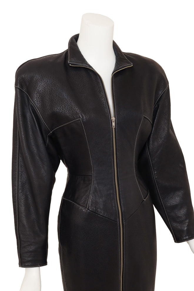 Vintage North Beach Textured Leather Moto Dress on mannequin close @ Recess LA