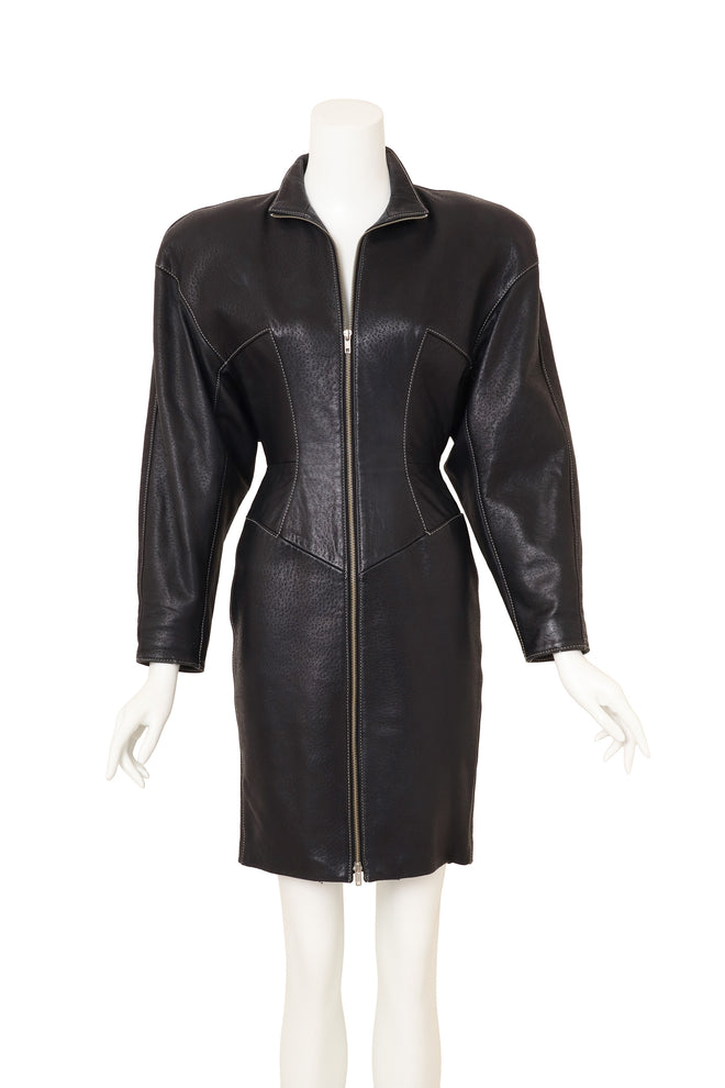 Vintage North Beach Textured Leather Moto Dress on mannequin @ Recess LA