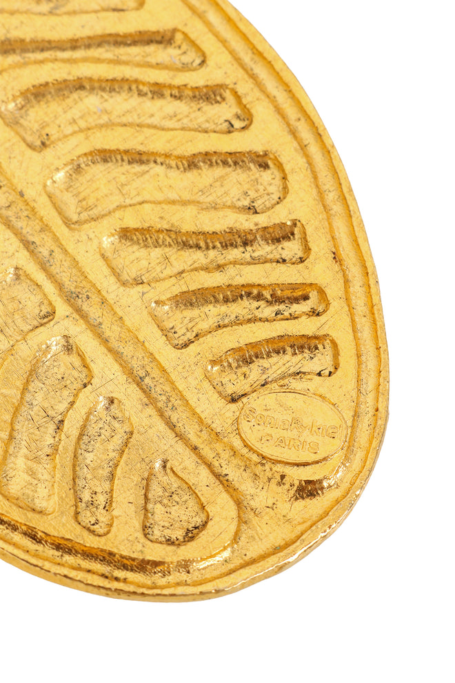 Vintage Sonia Rykiel Large Carved Leaf Pendant signature @ Recess LA