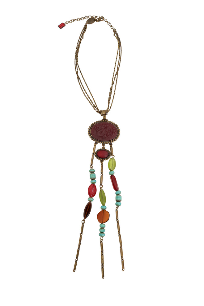 Vintage Babylone Paris Dragon Mirror Pendant Drop Necklace @ Recess LA