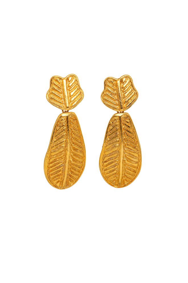 Vintage Sonia Rykiel Carved Leaf Drop Earrings @ Recess LA