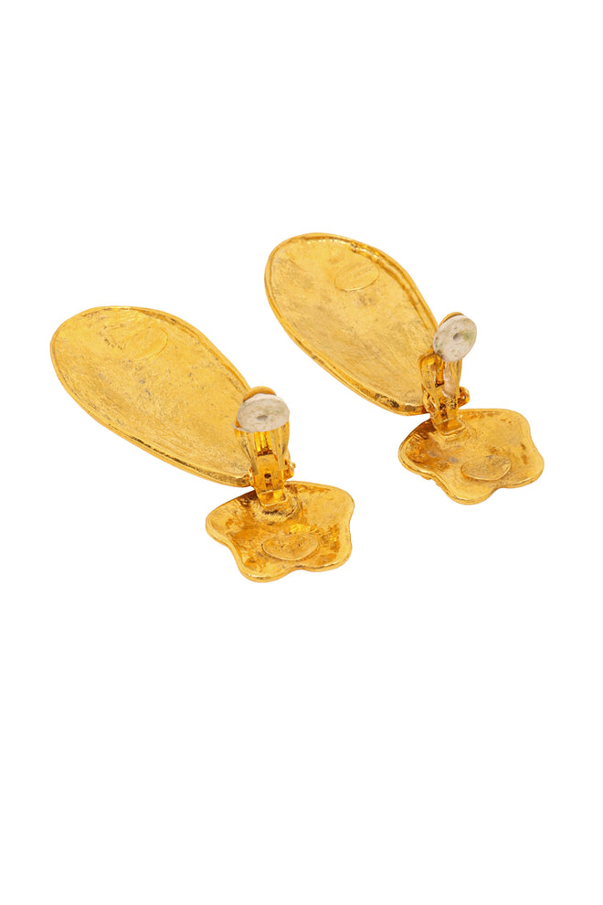Vintage Sonia Rykiel Carved Leaf Drop Earrings backs open @ Recess LA